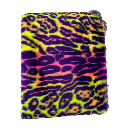 Tissu fausse fourrure imprimé léopard arc-en-ciel fluo