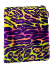 Tissu fausse fourrure imprimé léopard arc-en-ciel fluo