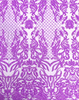 Tela de encaje de lentejuelas elásticas Luna púrpura lavanda