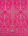Neon Pink Luna Stretch Sequins Lace Fabric