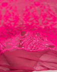 Tela de encaje de lentejuelas elásticas Luna rosa neón