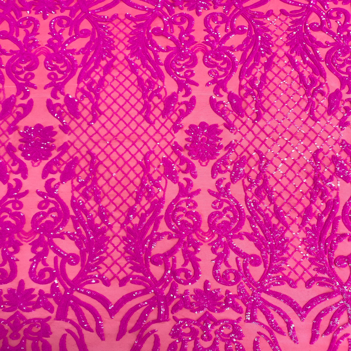 Magenta Pink Luna Stretch Sequins Lace Fabric