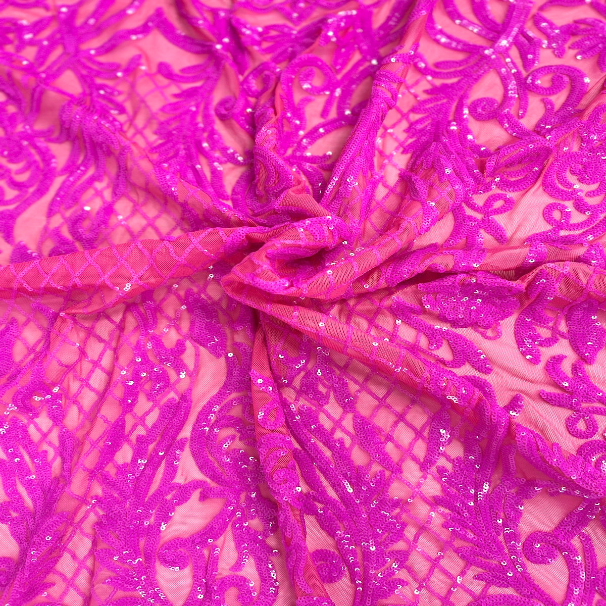 Magenta Pink Luna Stretch Sequins Lace Fabric