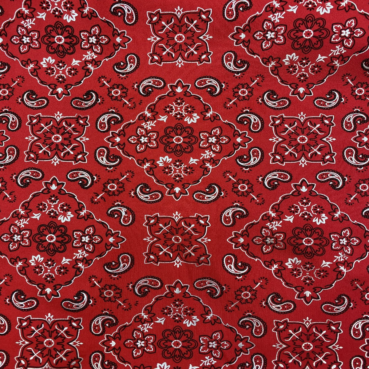 Red Bandanna Paisley Spandex Fabric - Fashion Fabrics Los Angeles 