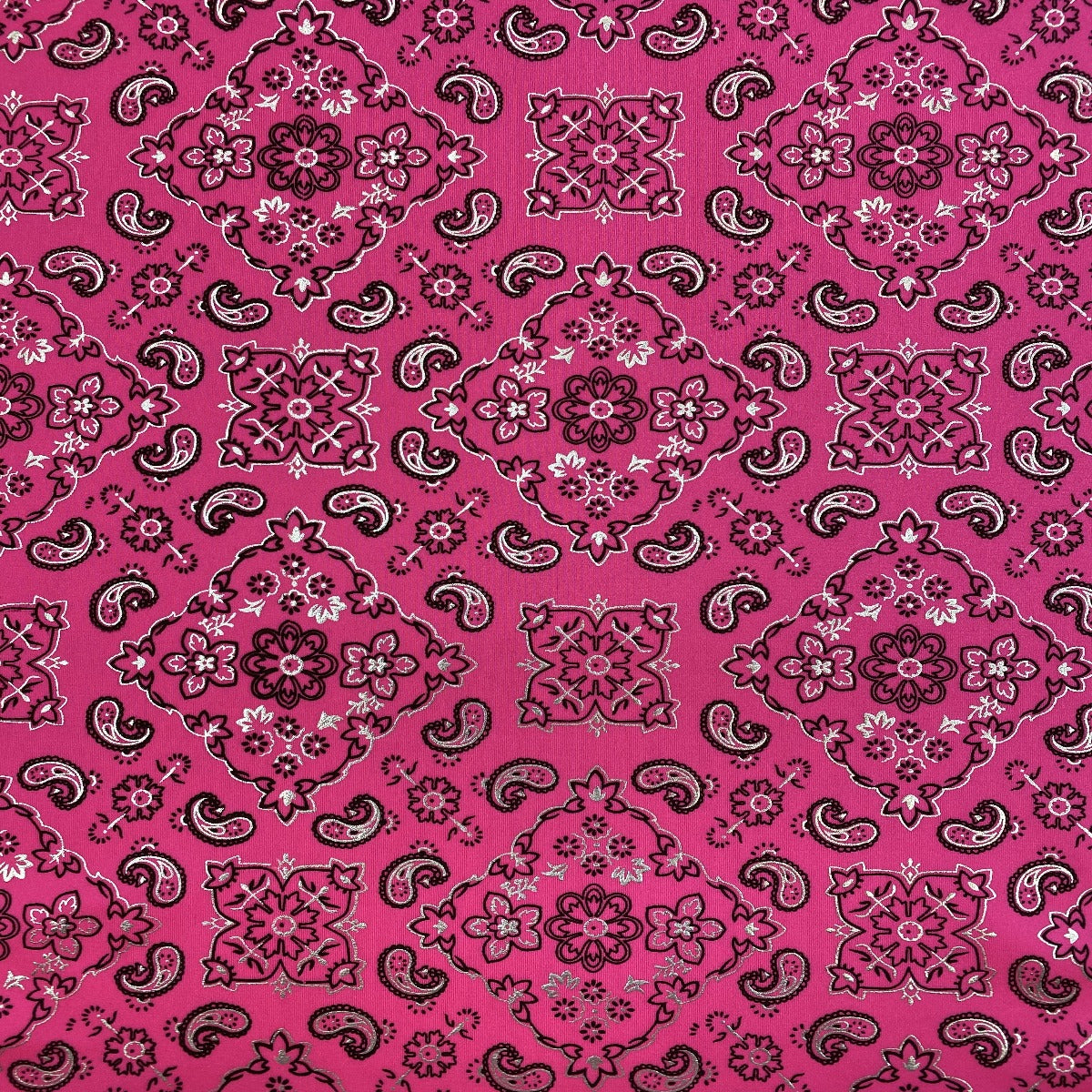 Neon Pink Bandanna Paisley Spandex Fabric - Fashion Fabrics Los Angeles 