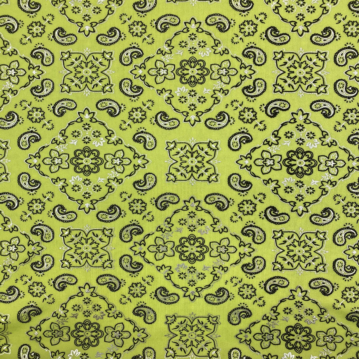 Neon Yellow Bandanna Paisley Spandex Fabric - Fashion Fabrics Los Angeles 