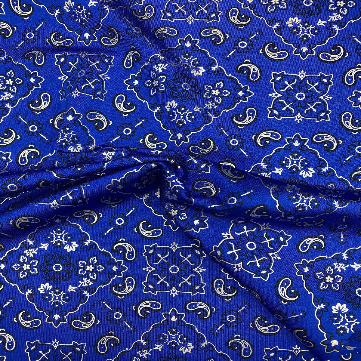 Royal Blue Bandanna Paisley Spandex Fabric - Fashion Fabrics Los Angeles 
