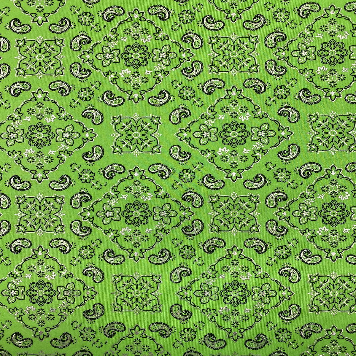 Neon Lime Green Bandanna Paisley Spandex Fabric - Fashion Fabrics Los Angeles 