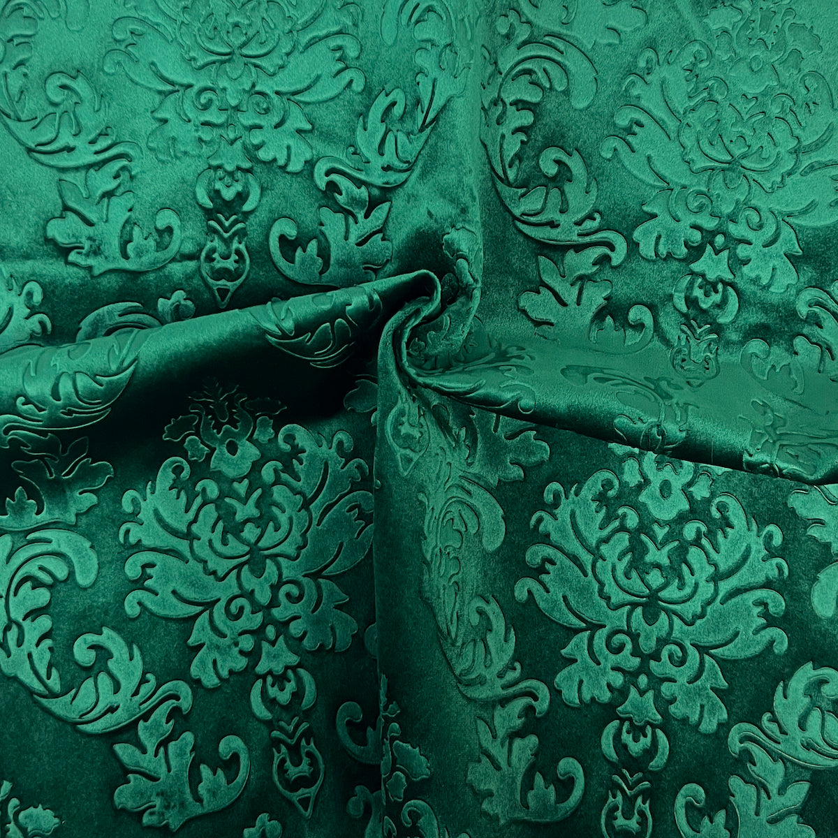 Emerald Green Damask Embossed Velvet Upholstery Drapery Fabric