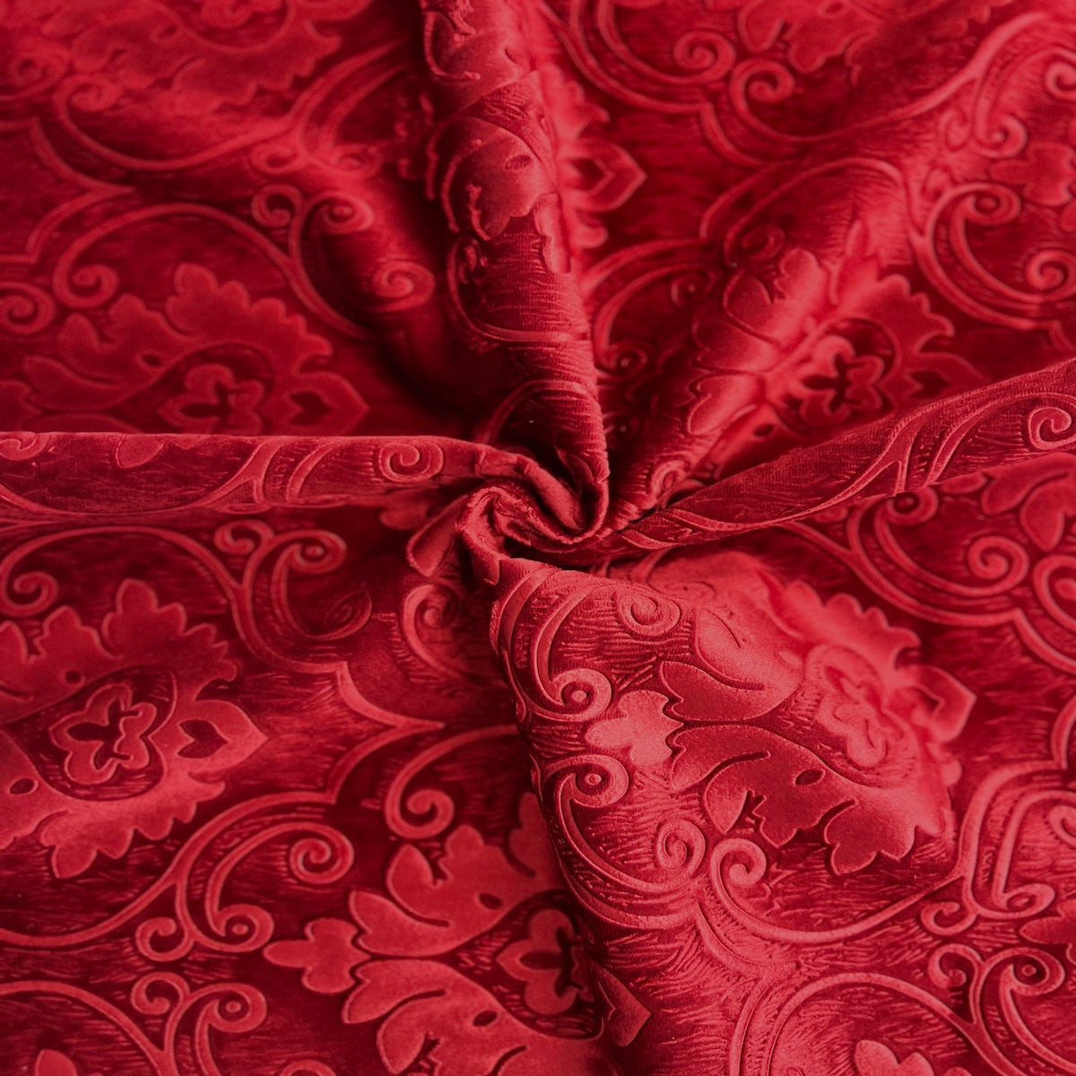 Tissu de draperie d&#39;ameublement en velours gaufré damassé rouge royal