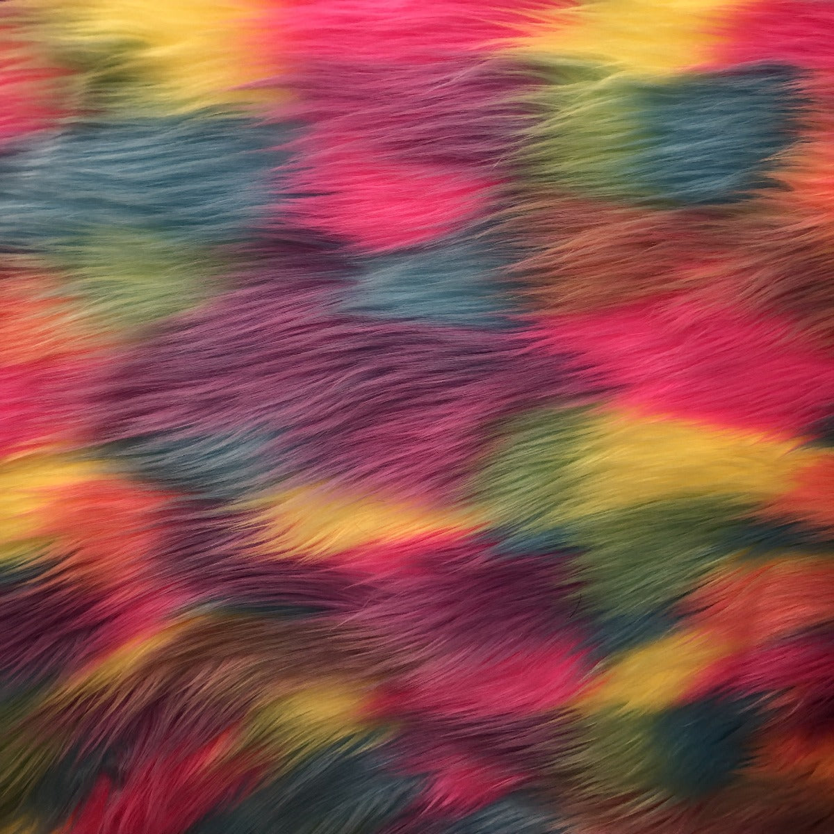 Rainbow Patchwork Long Pile Faux Fur Fabric - Fashion Fabrics Los Angeles 