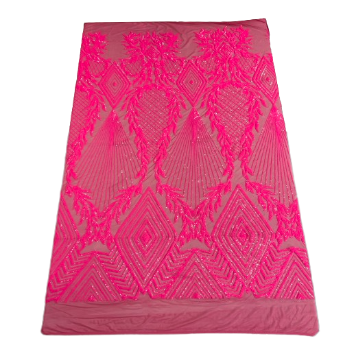 Neon Pink Alpica Sequins Lace Fabric