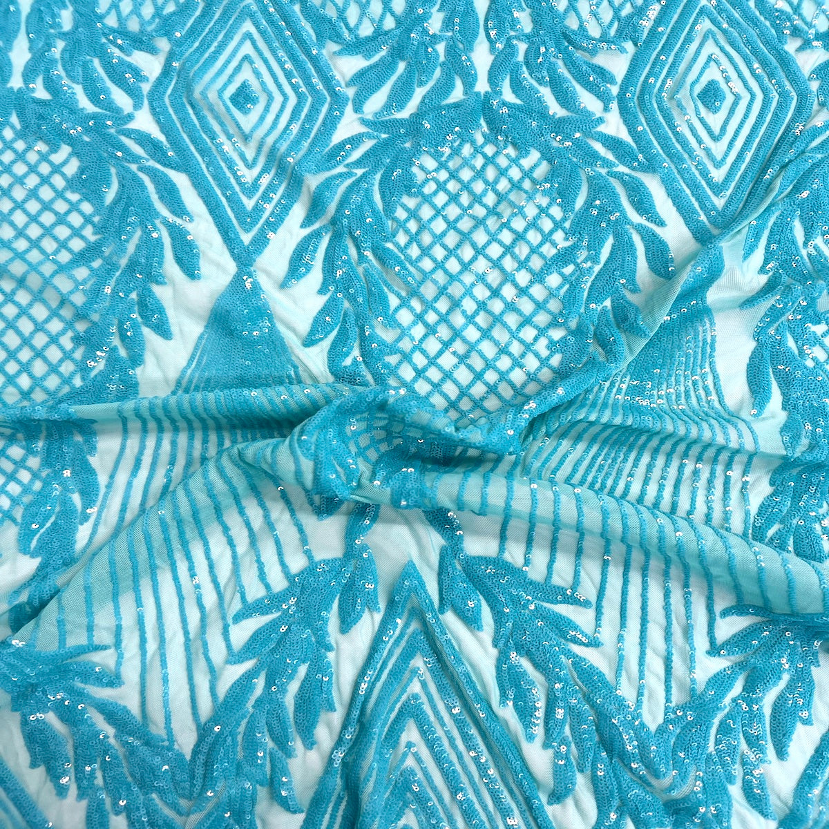 Aqua Blue Alpica Sequins Lace Fabric