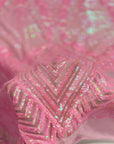 Tissu en dentelle à paillettes Alpica irisé rose bébé 