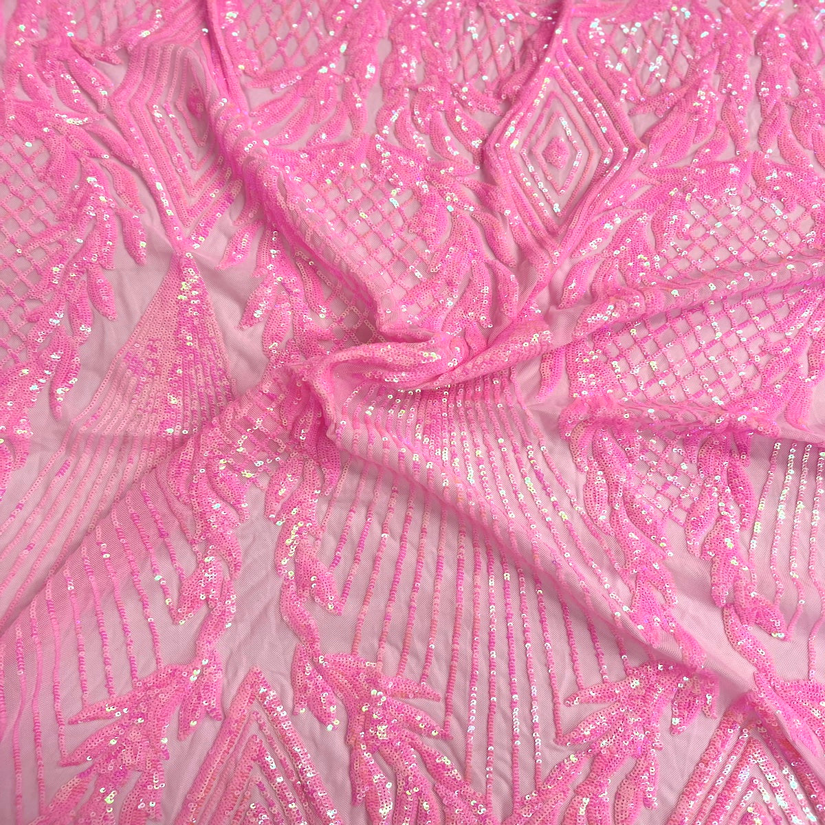 Baby Pink Iridescent Alpica Sequins Lace Fabric