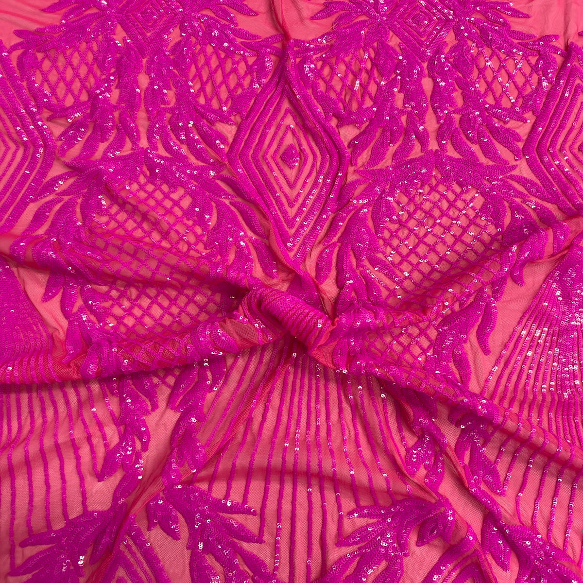 Magenta Pink Alpica Sequins Lace Fabric