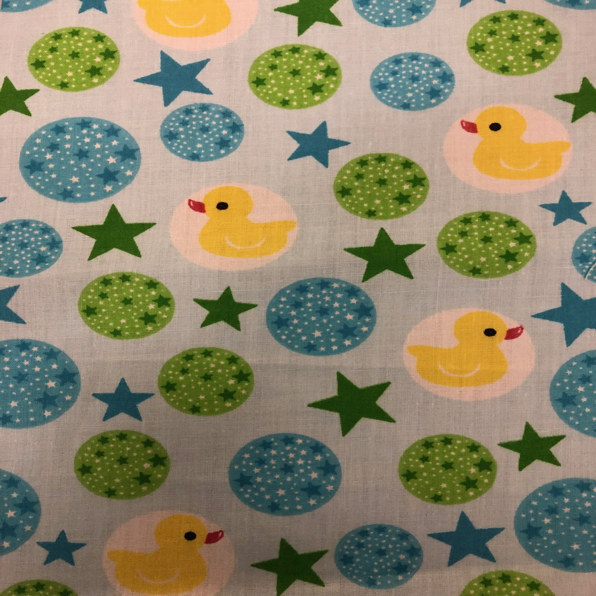 Blue Green Rubber Ducky Print Poly Cotton Fabric - Fashion Fabrics Los Angeles 