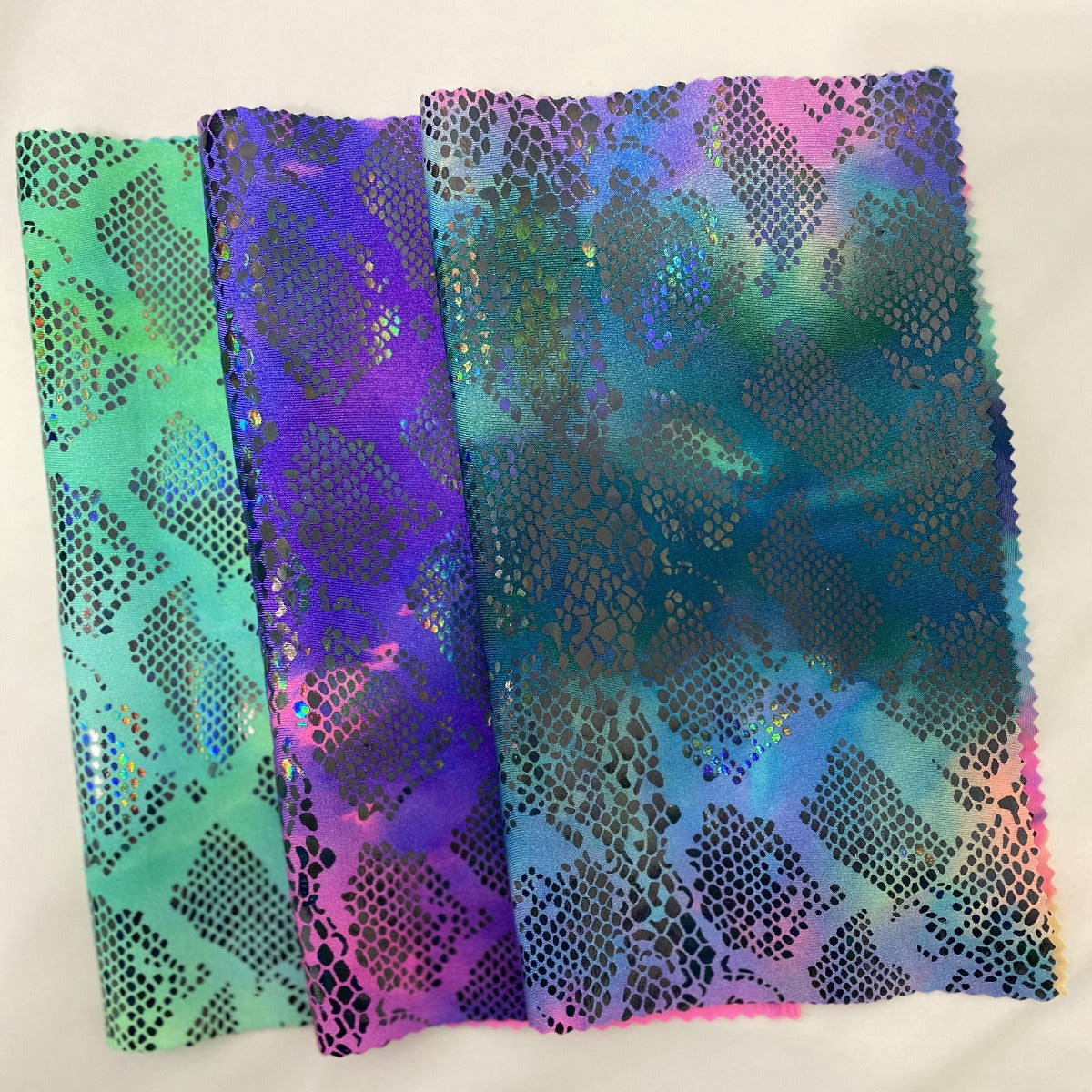 Pink Purple Anaconda Tie Dye Hologram Snakeskin Nylon Spandex Fabric - Fashion Fabrics Los Angeles 