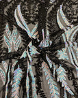 Bleu Perle Irisé | Tissu dentelle à paillettes damassé noir Alina