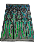 Green Iridescent | Black Alina Damask Sequins Lace Fabric