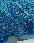 Turquoise Iridescent Luna Stretch Sequins Lace Fabric - Fashion Fabrics LLC