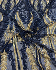 Navy Blue | Gold Alina Damask Sequins Lace Fabric