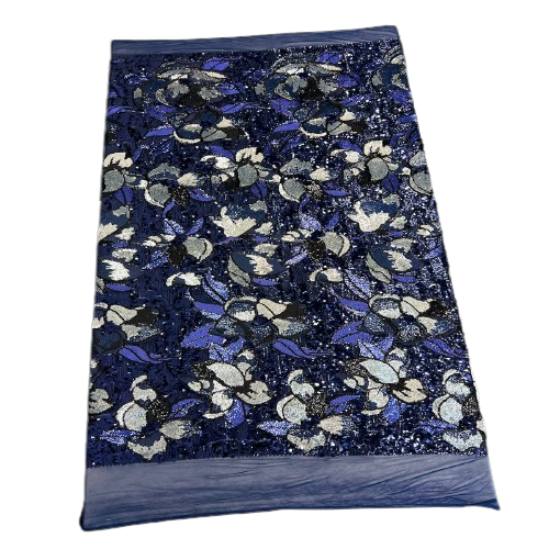Tissu Giselle bleu marine à paillettes florales multicolores