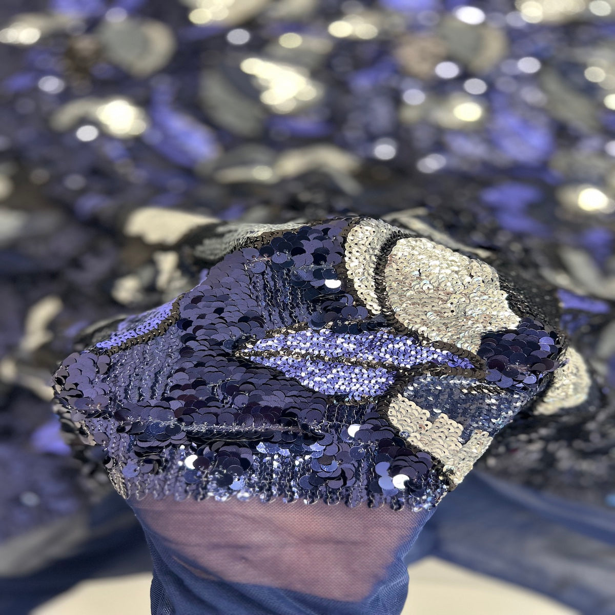 Navy Blue Giselle Multicolor Floral Sequins Fabric