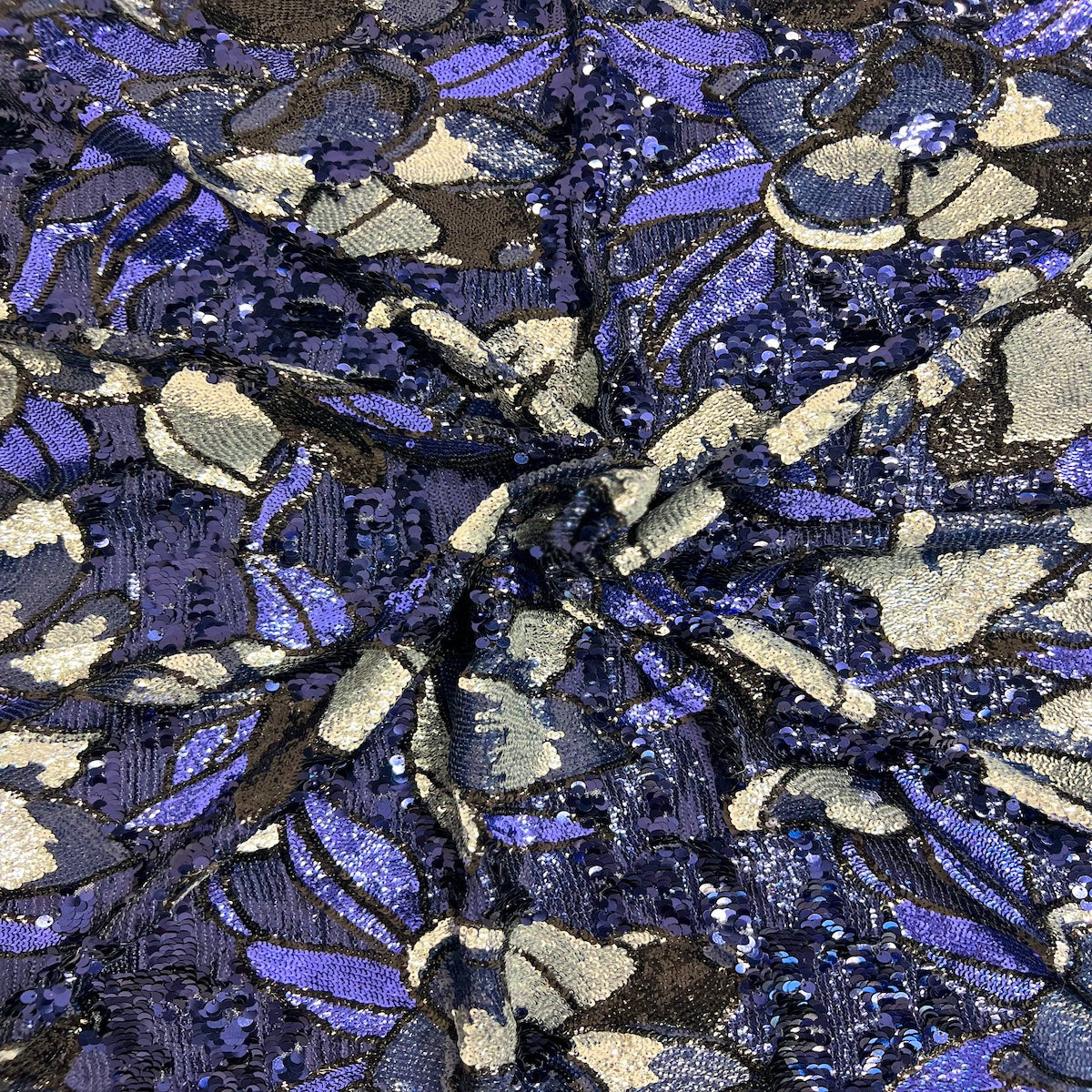Tissu Giselle bleu marine à paillettes florales multicolores