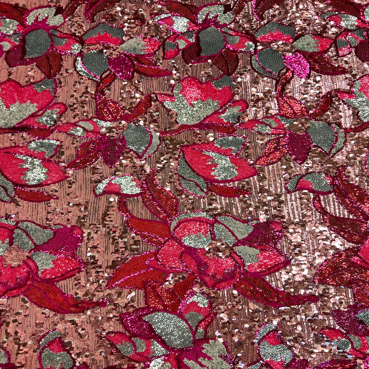 Fuchsia Giselle Multicolor Floral Sequins Fabric