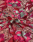 Tissu à paillettes florales multicolores Fuchsia Giselle