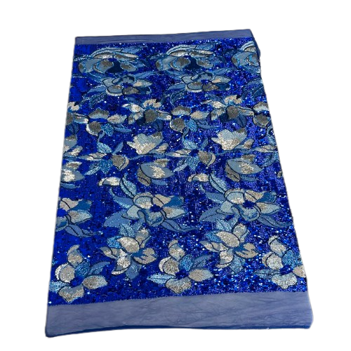 Royal Blue Giselle Multicolor Floral Sequins Fabric