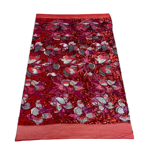 Red Giselle Multicolor Floral Sequins Fabric