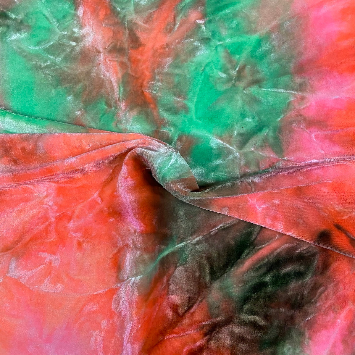 Orange Green Tie Dye Stretch Velvet Fabric - Fashion Fabrics Los Angeles 