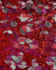 Tissu rouge à paillettes florales Giselle multicolore