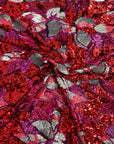 Tela de lentejuelas florales multicolor Giselle roja