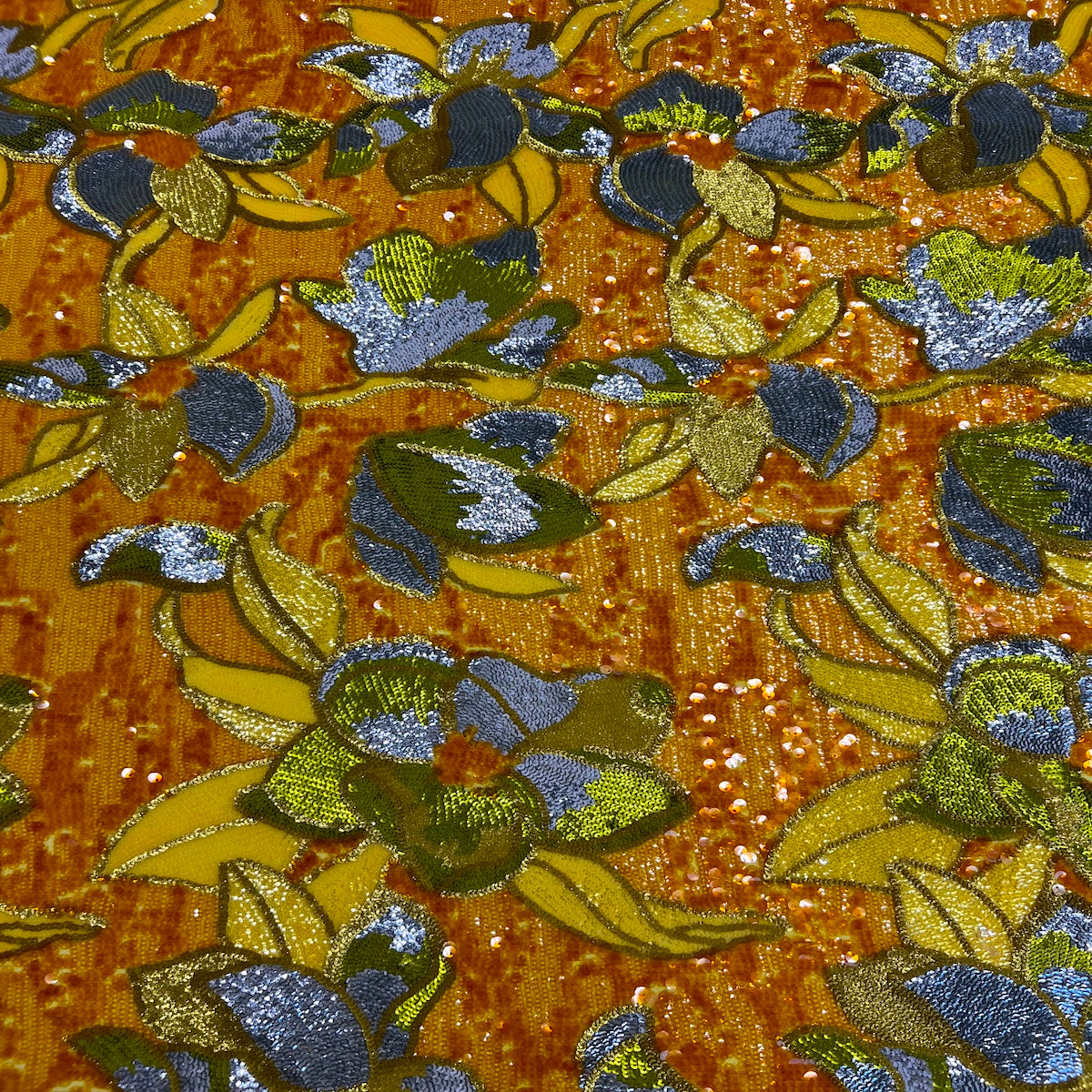 Yellow Giselle Multicolor Floral Sequins Fabric