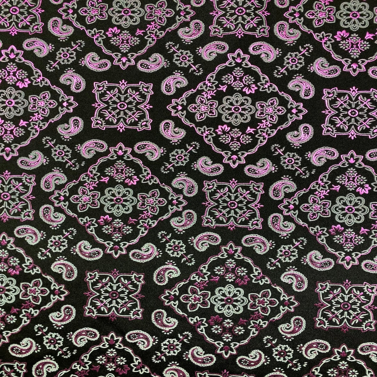 Pink Black Two Tone Bandana Paisley Spandex Fabric - Fashion Fabrics LLC