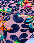 Mauve Pink Bombay Multicolor Floral Burnout Stretch Velvet Fabric