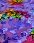 Tissu velours extensible dévoré floral multicolore Lavande Bombay