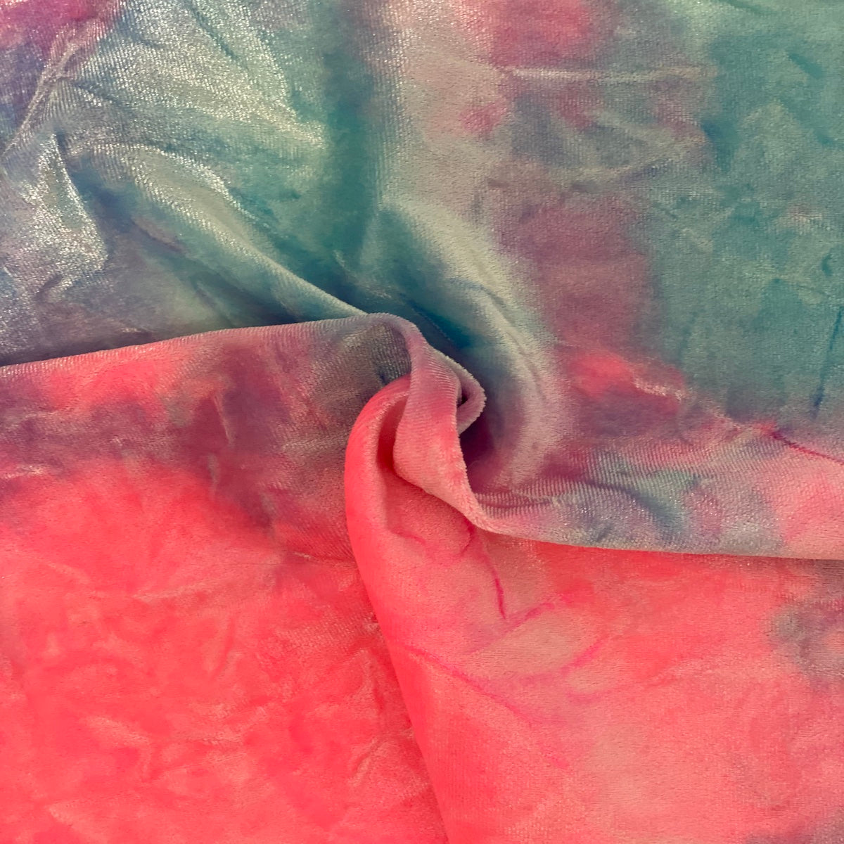 Baby Blue Pink Cotton Candy Tie Dye Stretch Velvet Fabric - Fashion Fabrics Los Angeles 