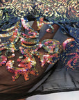 Rainbow Iridescent | Black Mesh Catina Sequins Lace Fabric - Fashion Fabrics LLC