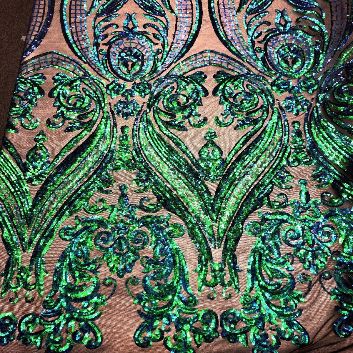 Green Iridescent | Black Mesh Catina Sequins Lace Fabric - Fashion Fabrics LLC