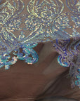 Pearl Blue Iridescent | Nude Mesh Catina Sequins Lace Fabric - Fashion Fabrics LLC
