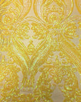 Yellow Iridescent | Yellow Mesh Catina Sequins Lace Fabric - Fashion Fabrics LLC