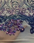 Rainbow Iridescent | Nude Mesh Catina Sequins Lace Fabric - Fashion Fabrics LLC
