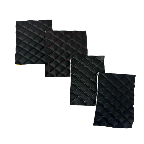 Red | Black Diamond Quilted Foam Backed Faux Leather Vinyl Fabric