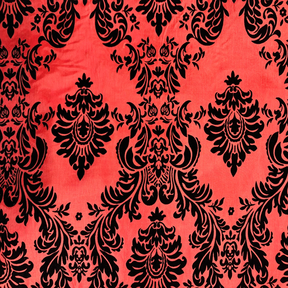 Red | Black Damask Flocking Velvet Taffeta Fabric