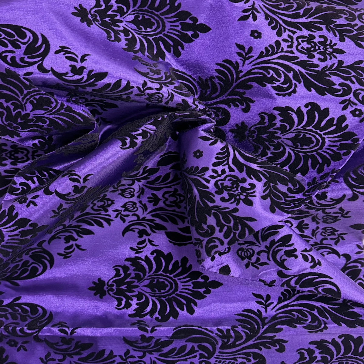 Purple | Black Damask Flocking Velvet Taffeta Fabric