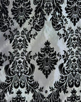 Silver | Black Damask Flocking Velvet Taffeta Fabric